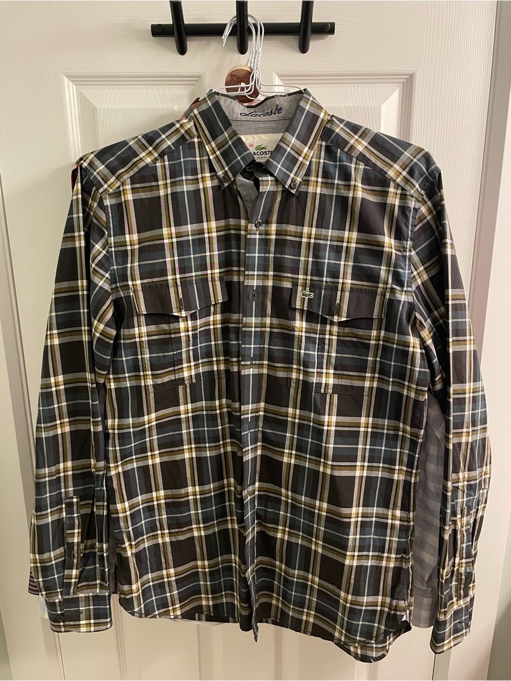 Lacoste Olive & Navy Plaid Button-Down Shirt